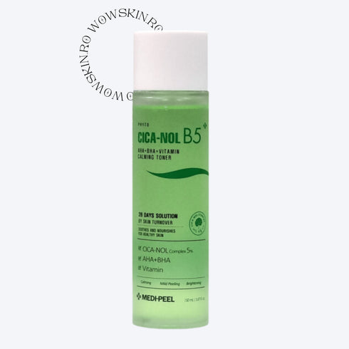 Phyto Cica-Nol B5 AHA BHA Vitamin Calming Toner Revigorați și calmați pielea cu tonerul Medi-Peel Phyto Cica-Nol B5, un elixir bogat în AHA, BHA și vitamine, conceput pentru a promova un ten sănătos și radiant. Ideal pentru pielea sensibilă sau iritată, acest toner de 150ml ajută la echilibrarea nivelului de pH și la exfolierea delicată a pielii. Complexul Cica-Nol și vitamina B5 lucrează împreună pentru a hidrata, calma și îmbunătăți textura pielii, lăsând-o moale și netedă.